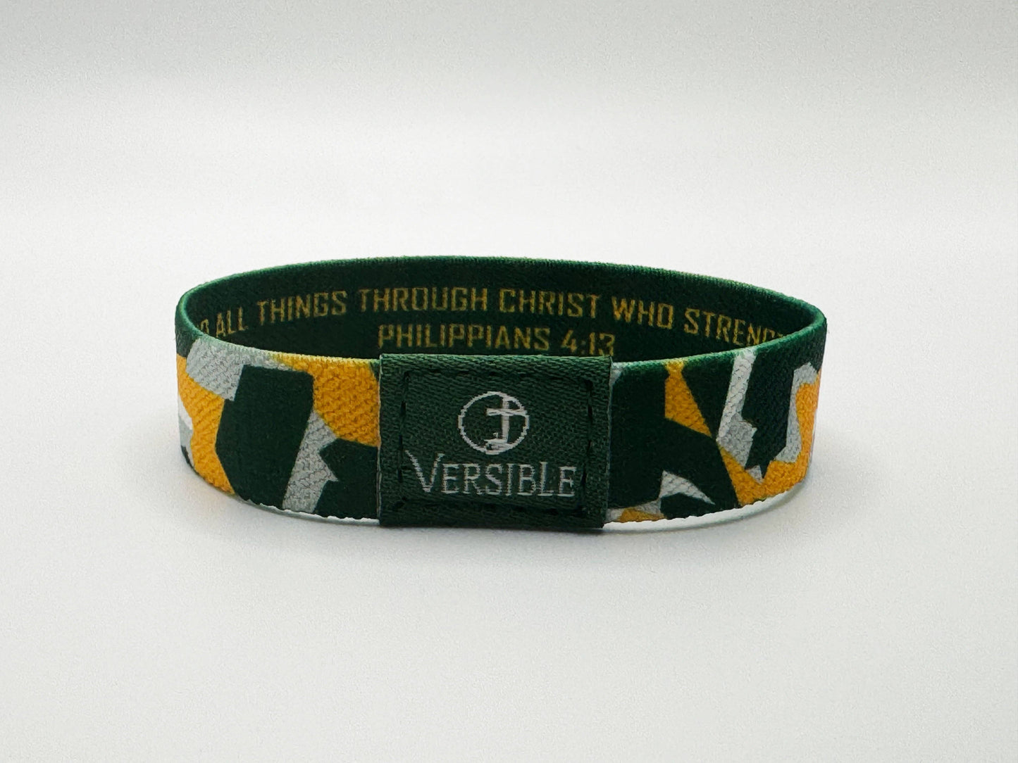 Team Camo / Philippians 4:13 Wristband: Dark Red & Gold / Small