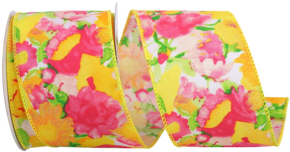 Floral Impressionist Bright Wired Edge, Yellow, 2-1/2 In