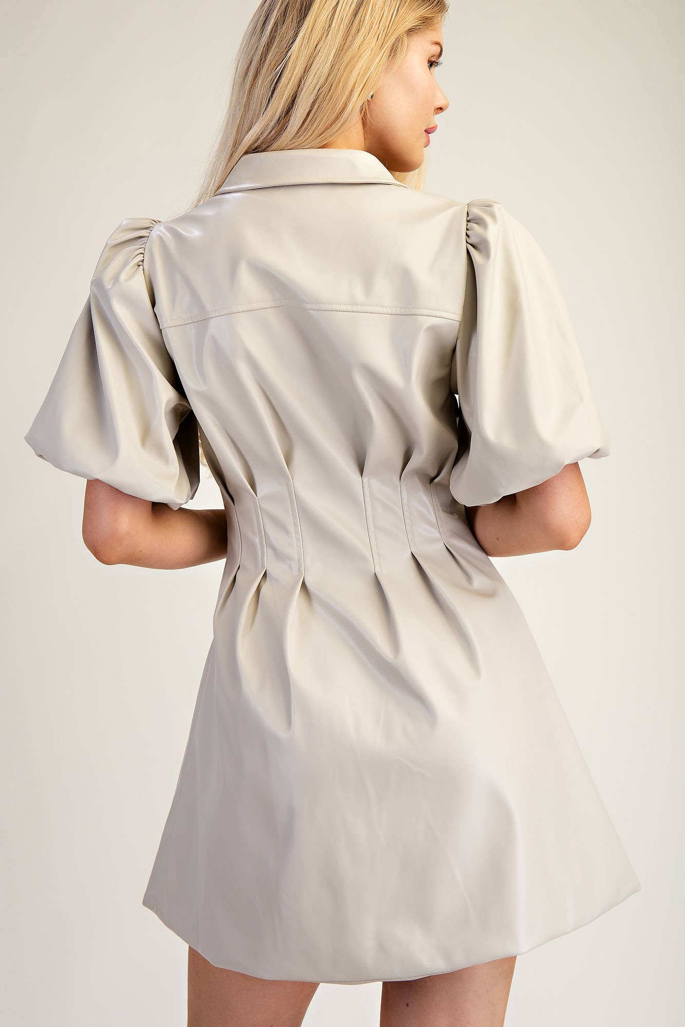 Leather Shirtdress: Cream