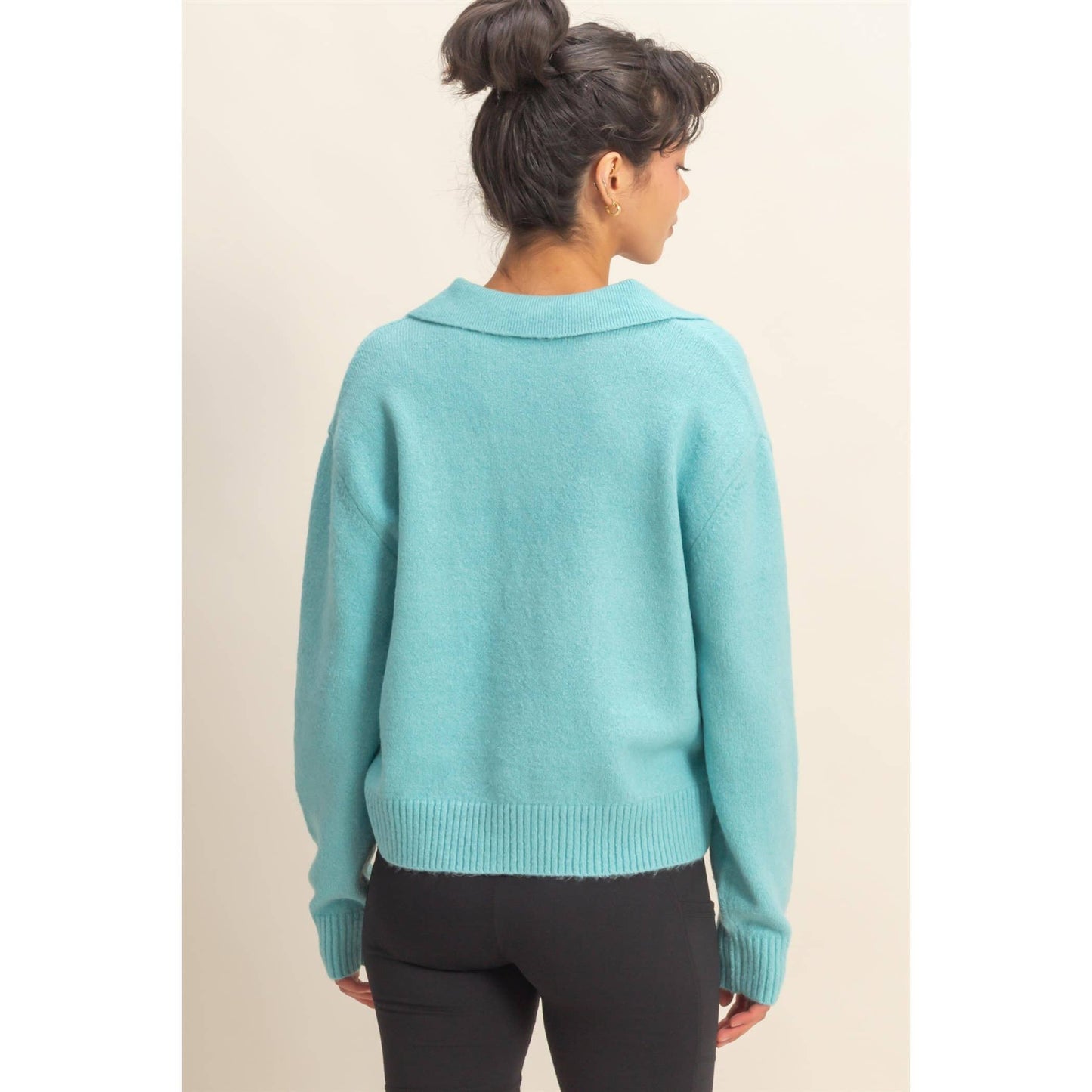 Collared V Neck Sweater: SKY BLUE
