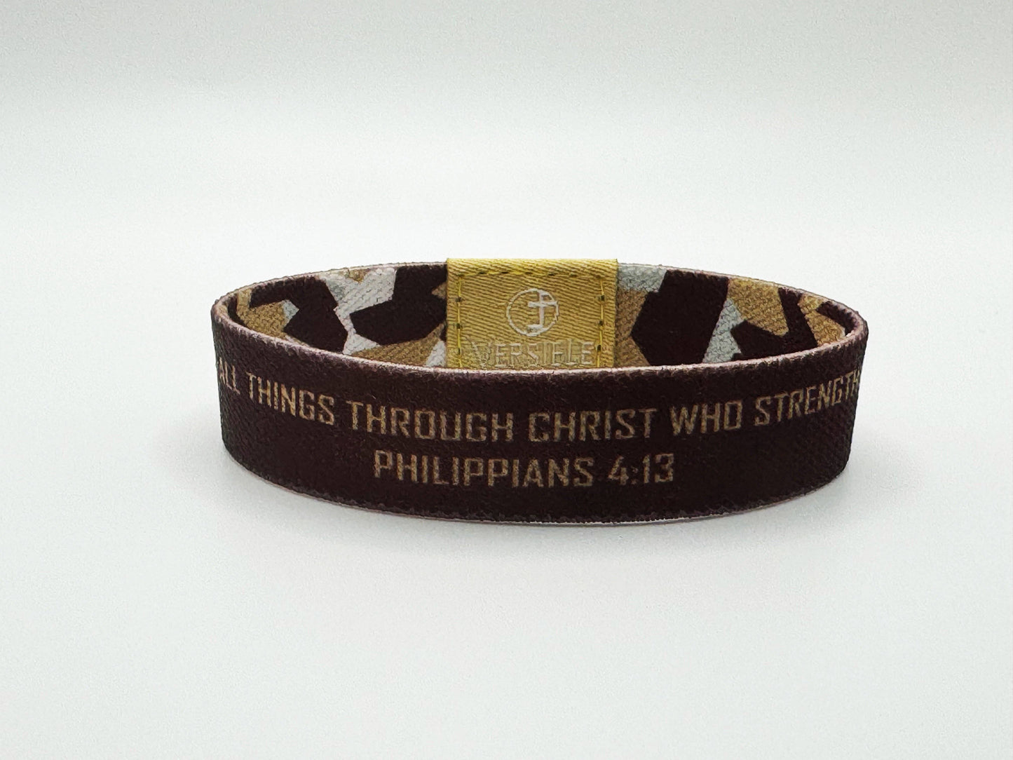 Team Camo / Philippians 4:13 Wristband: Dark Red & Gold / Large