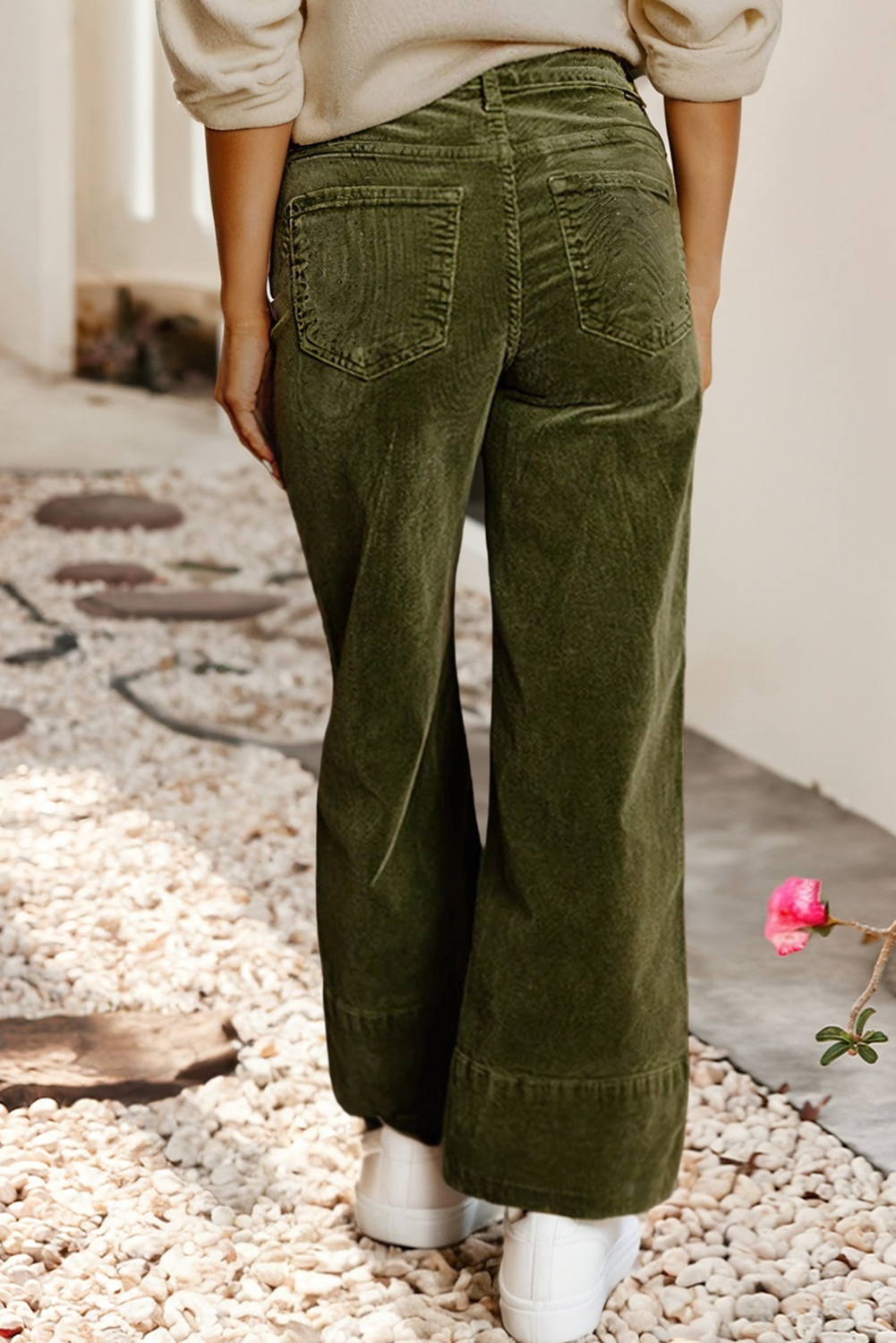 LDC Solid Color High Waist Corduroy Wide Leg Pants: Burgundy / S