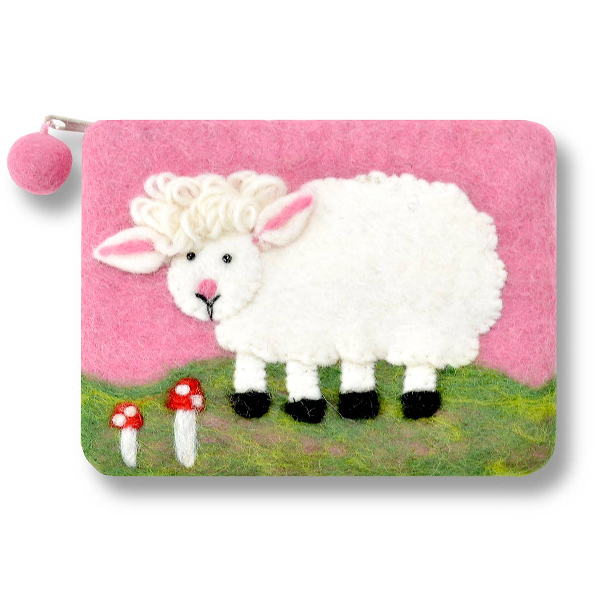 Felted Sheep Coin Purse: Pink