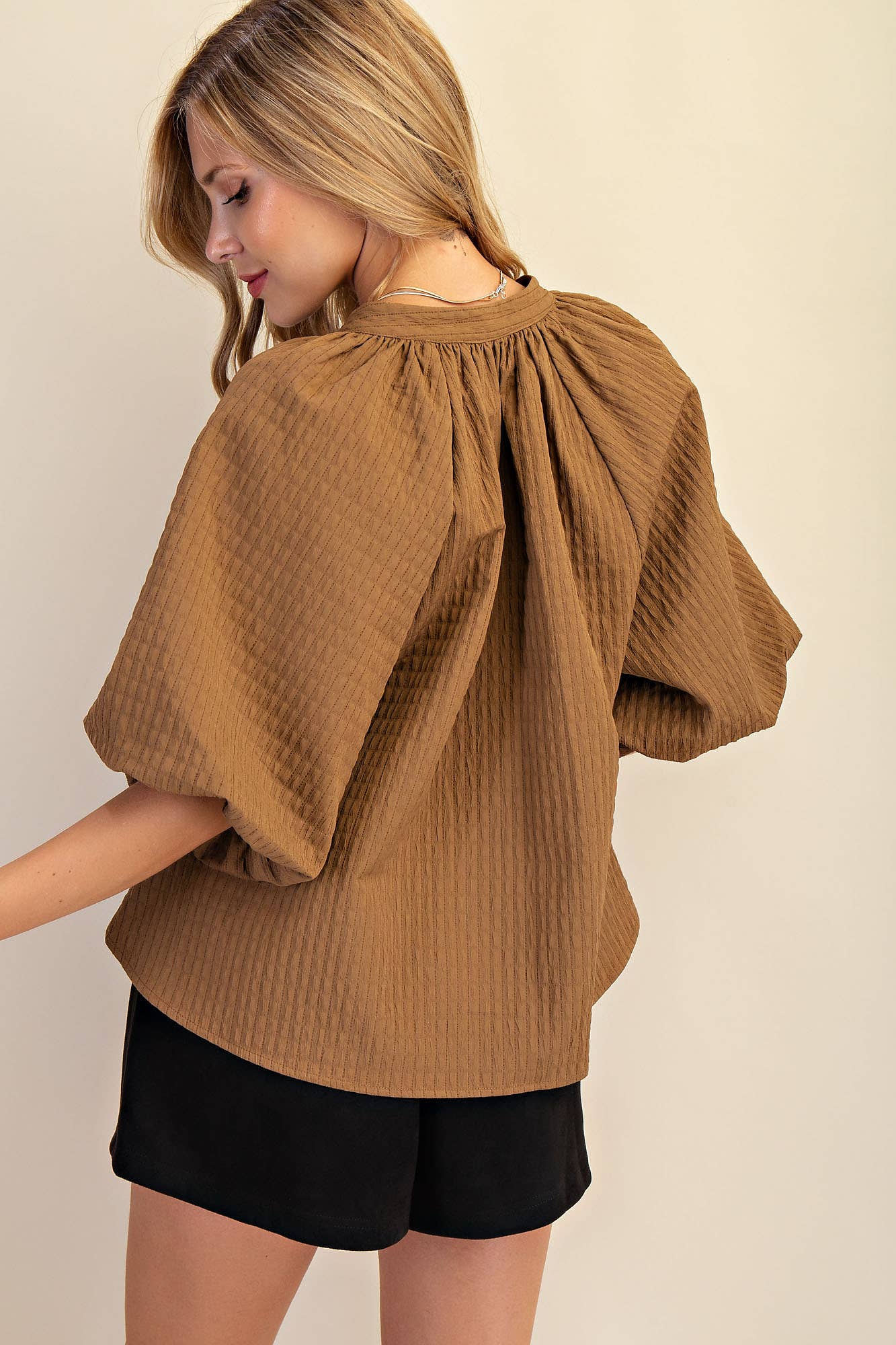 Puff-Sleeve Top: Mocha