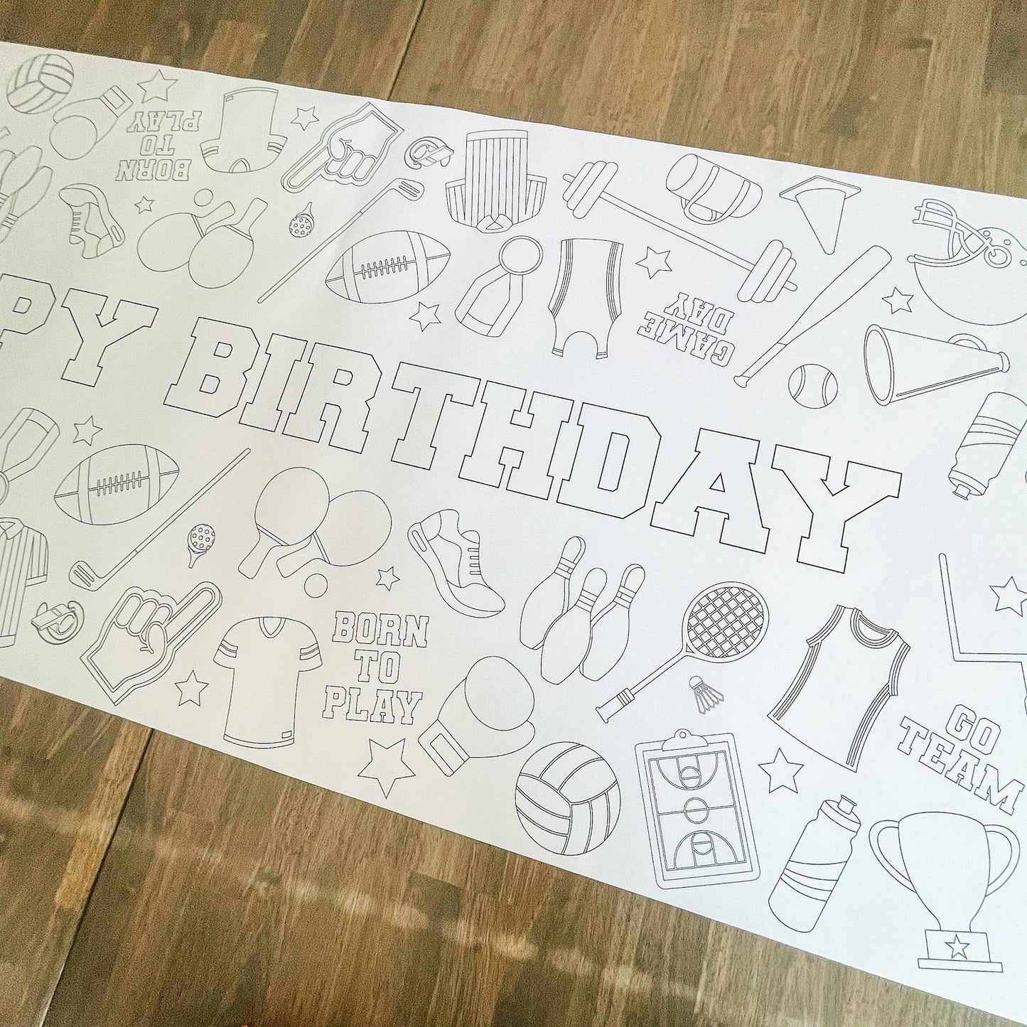 Sports Coloring Table Runner| Happy Birthday: No Personalization ( no wording)