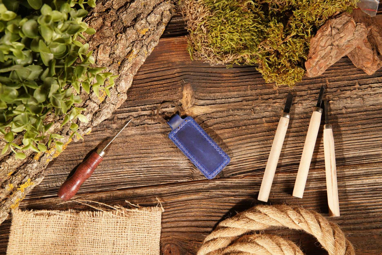 Leather Keychain, Geniune Leather Keychain: Black