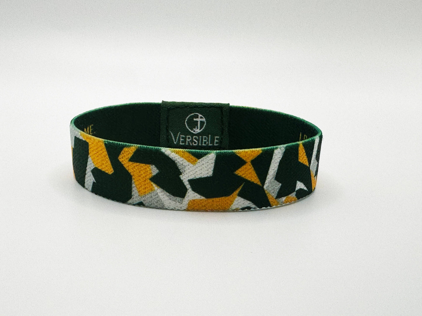 Team Camo / Philippians 4:13 Wristband: Green & White / X-Small
