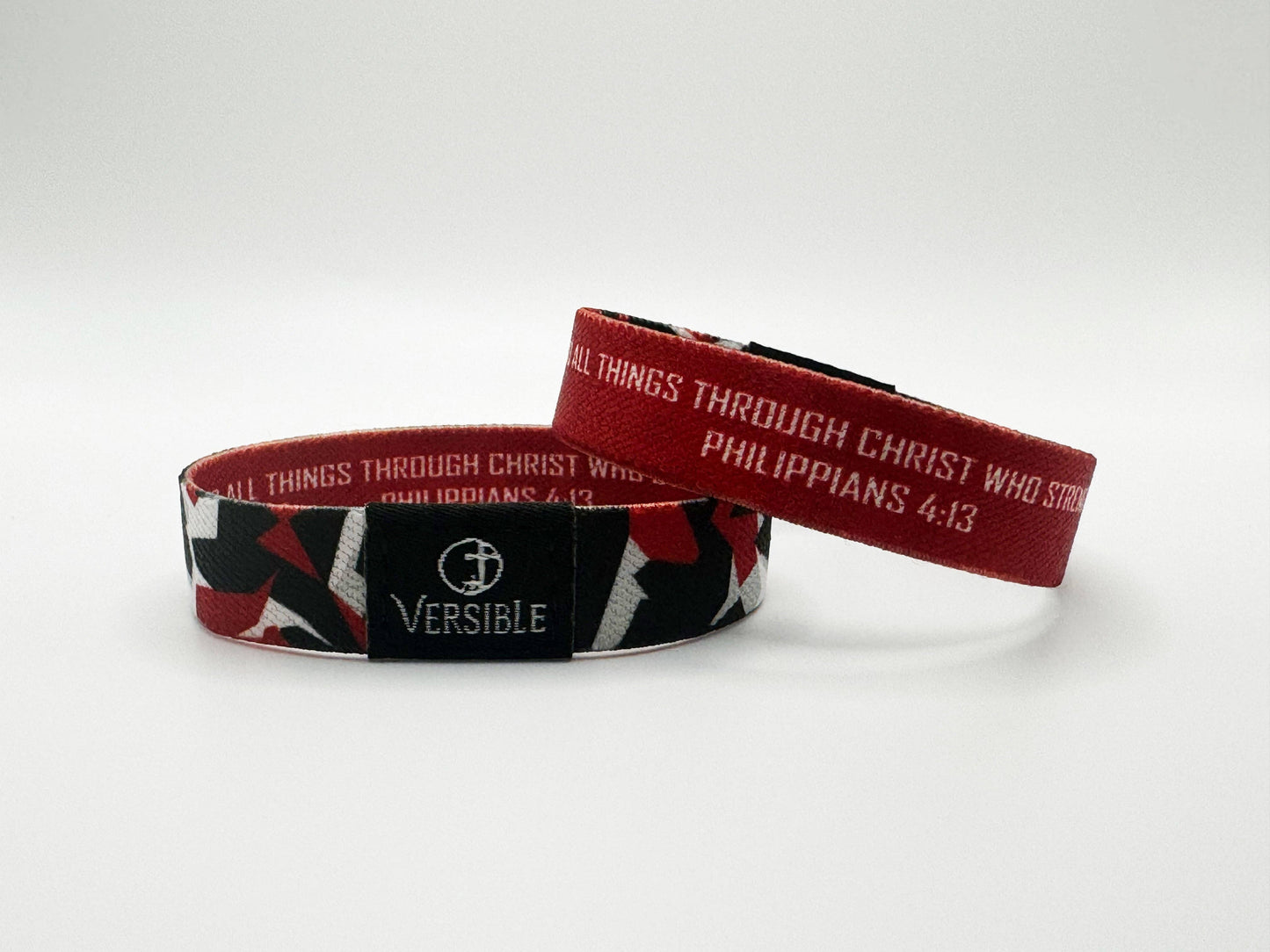 Team Camo / Philippians 4:13 Wristband: Dark Red & Gold / Large