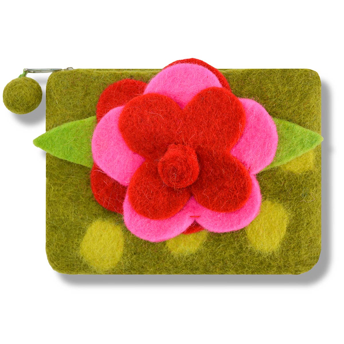 Flower Polka Dot Coin Purse: Dark Green