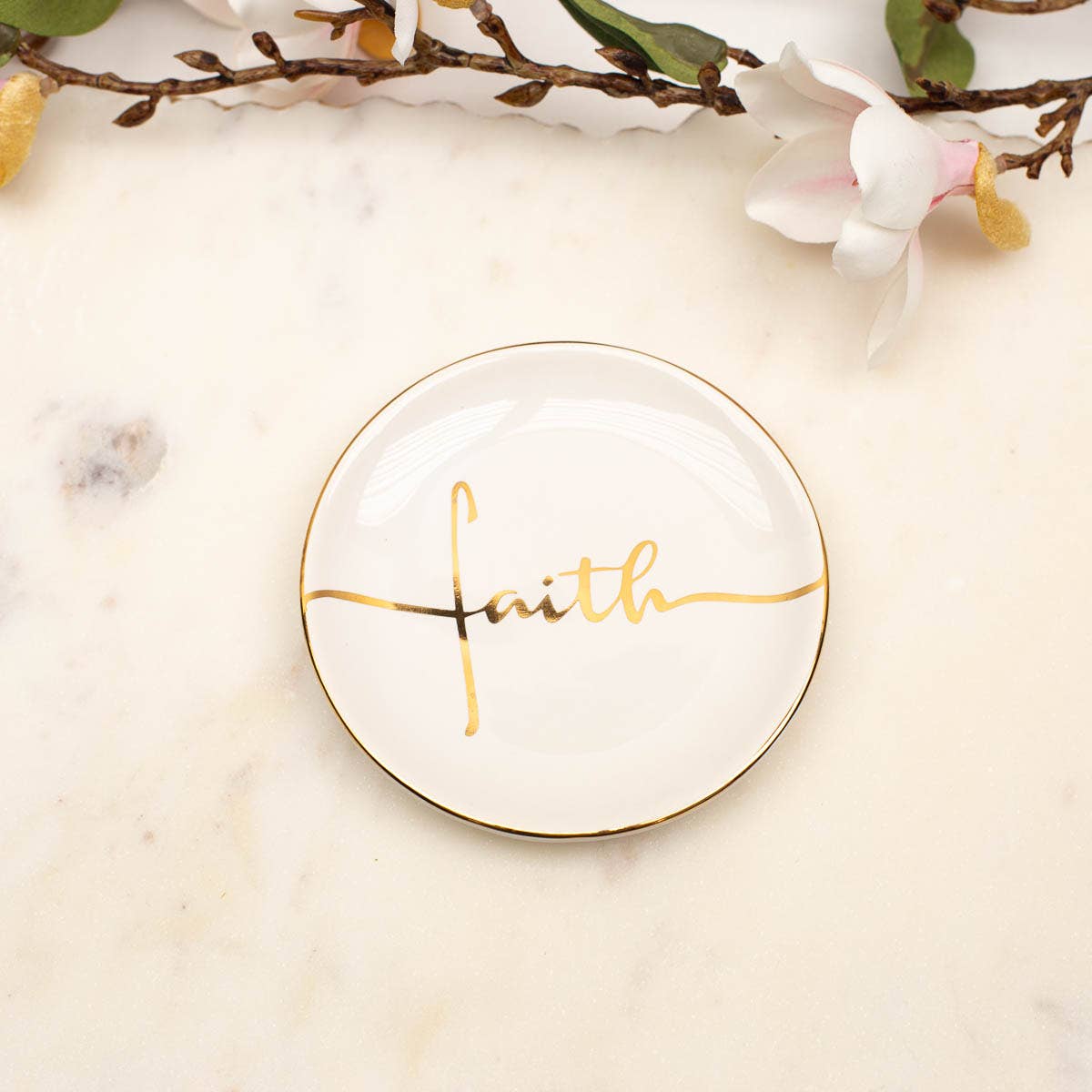 Faith Trinket Dish White/Gold 4x4