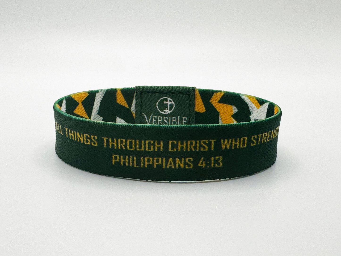 Team Camo / Philippians 4:13 Wristband: Green & White / X-Small