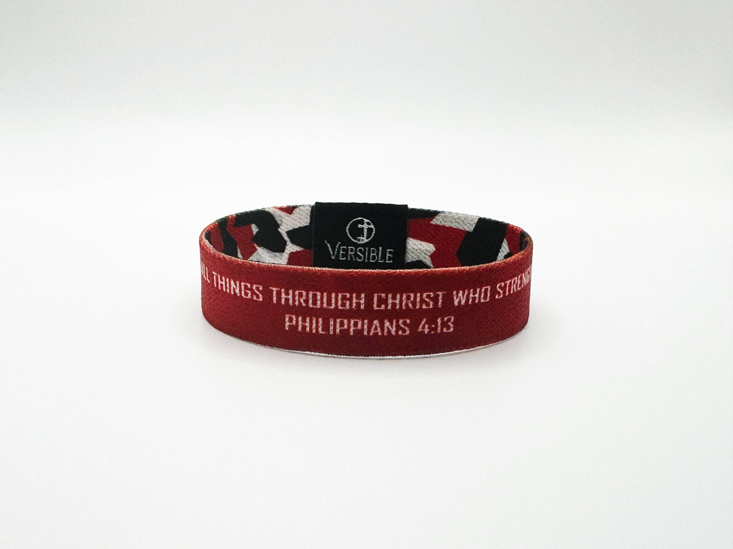 Team Camo / Philippians 4:13 Wristband: Dark Red & Gold / Large