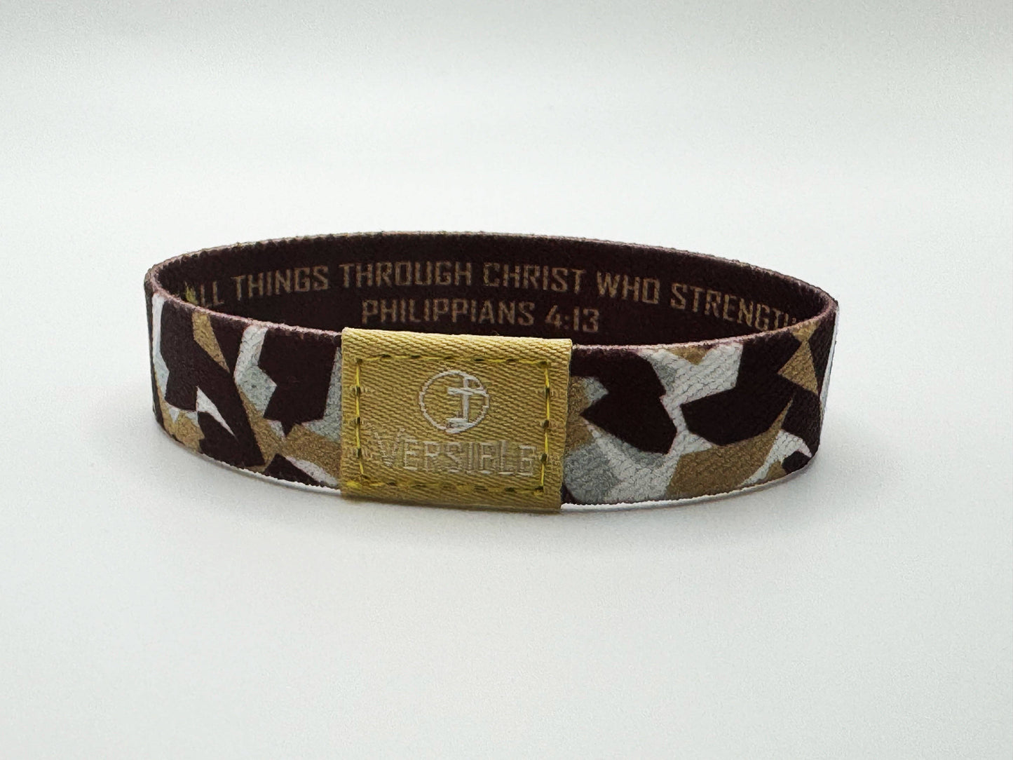 Team Camo / Philippians 4:13 Wristband: Dark Red & Gold / Small