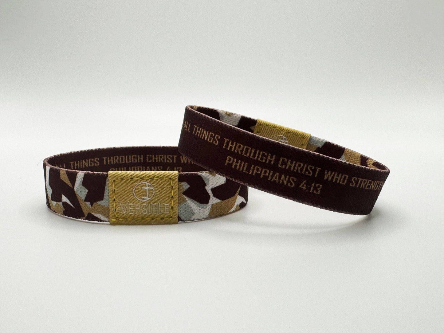 Team Camo / Philippians 4:13 Wristband: Green & White / X-Small