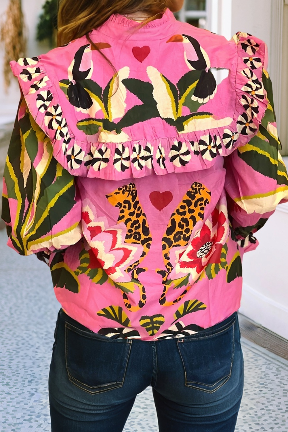 Leopard Print Floral Forest Shirt: Rose