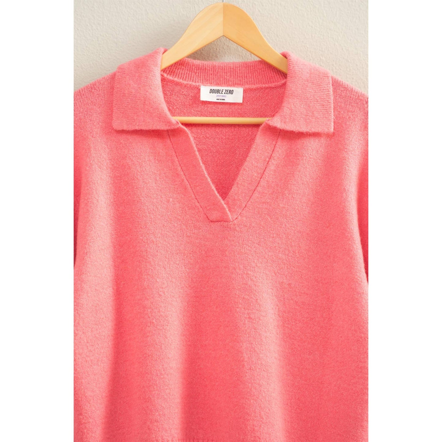 Collared V Neck Sweater: TAFFY PINK