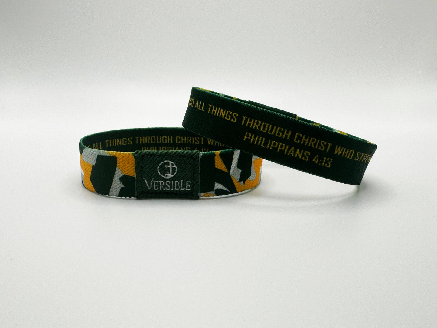 Team Camo / Philippians 4:13 Wristband: Dark Red & Gold / Small