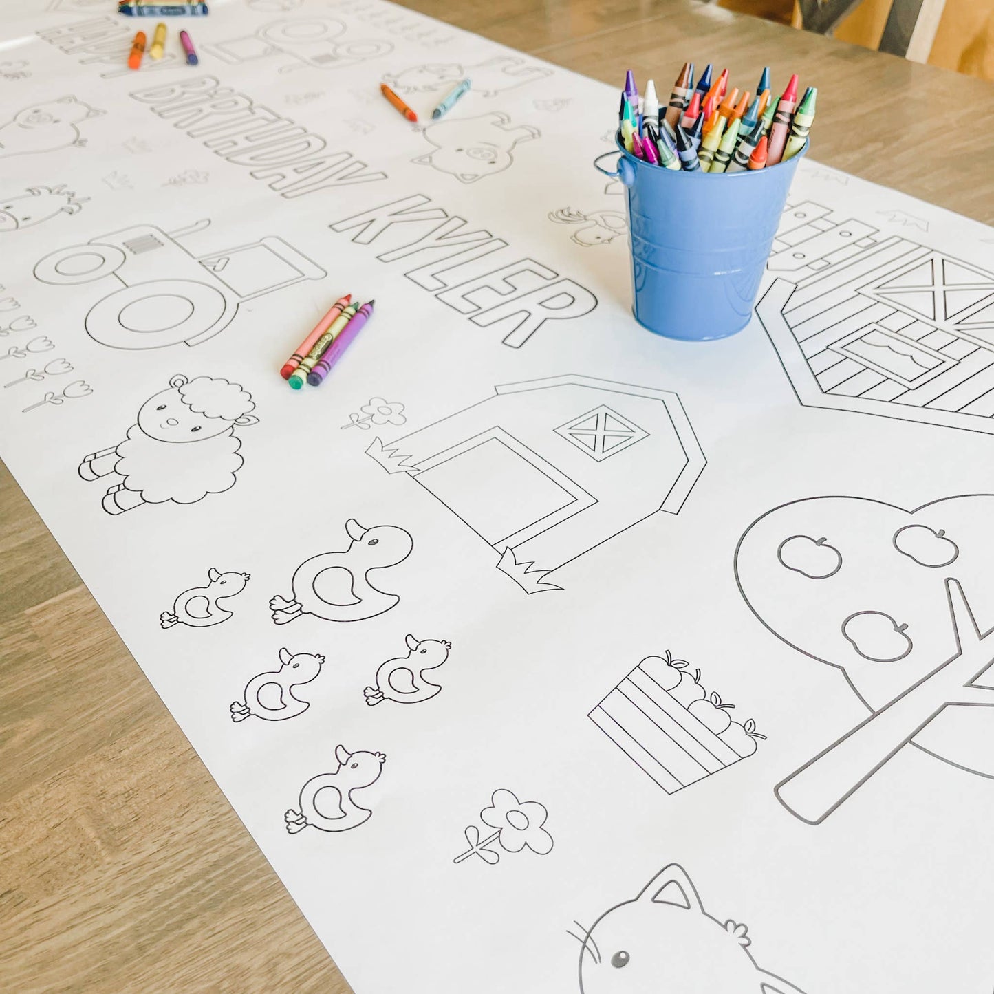 Farm Coloring Table Runner| Happy Birthday: No Personalization ( no wording)