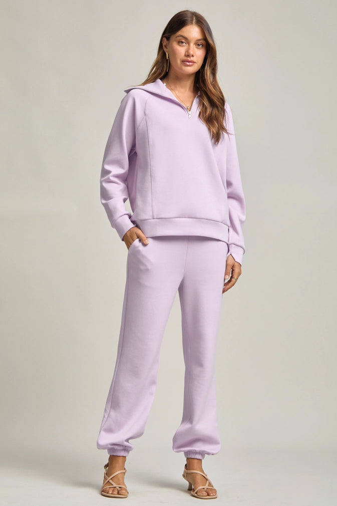 Quarter Zip Pullover Jogger Modal Set-Lilac