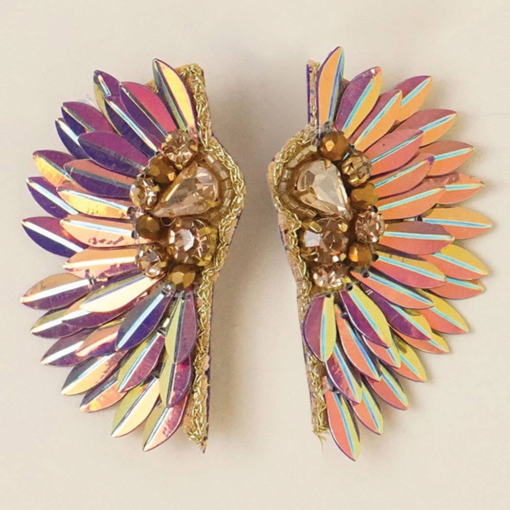 Beaded Feather Statement Post Earrings