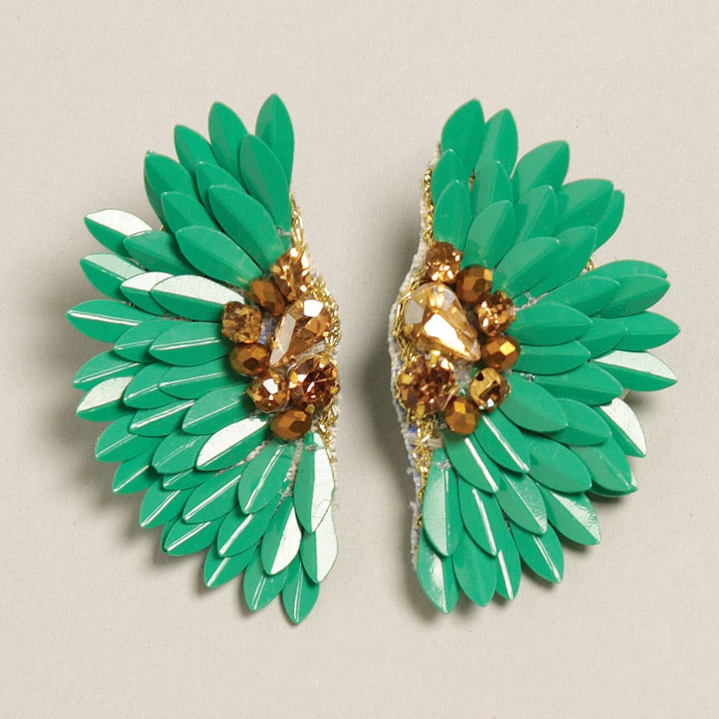 Beaded Feather Statement Post Earrings