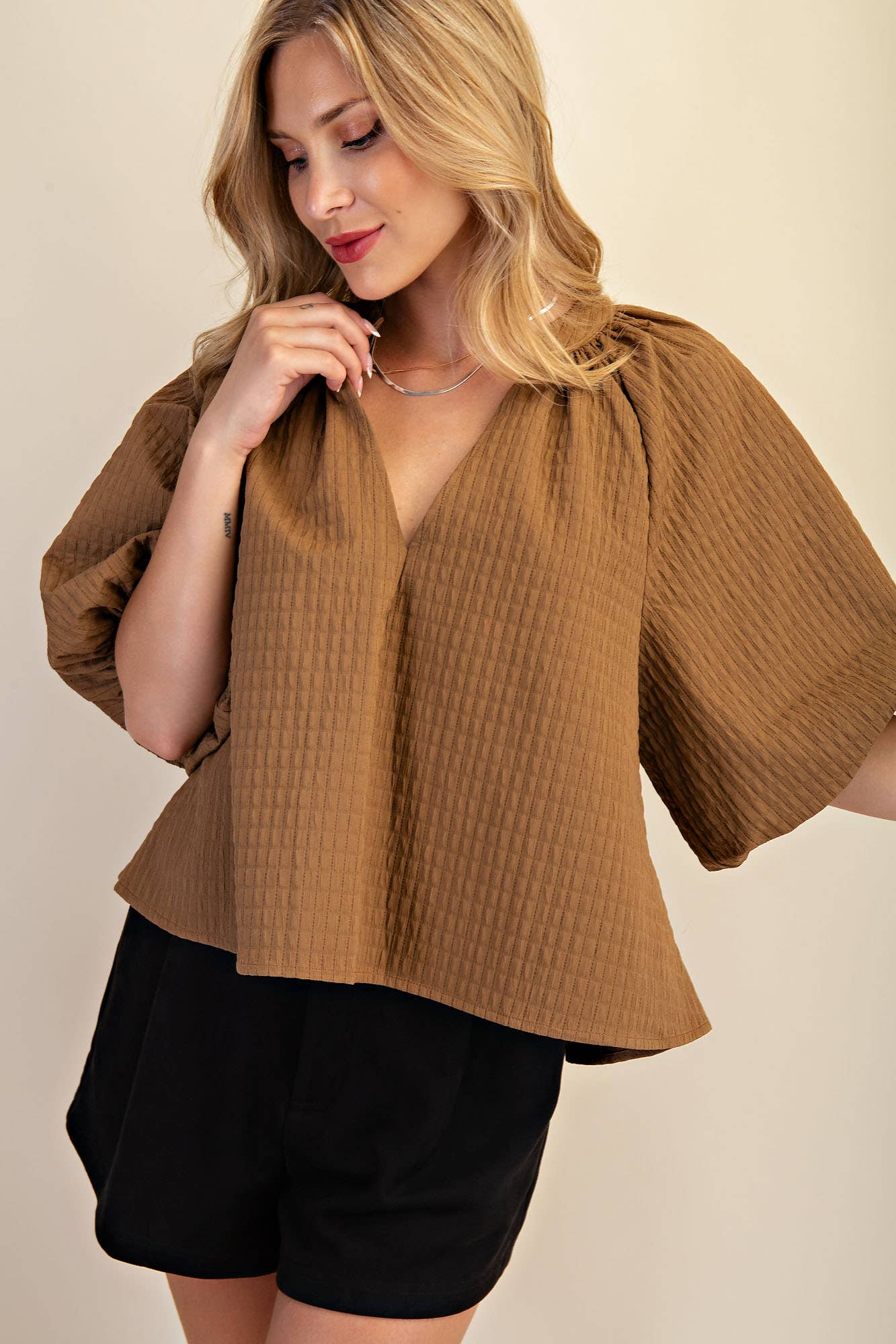 Puff-Sleeve Top: Mocha