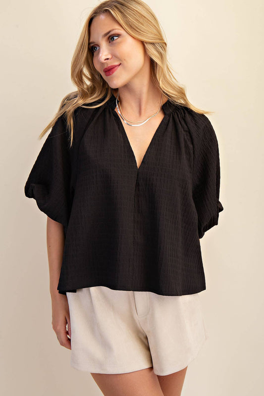 Puff-Sleeve Top: Black / M