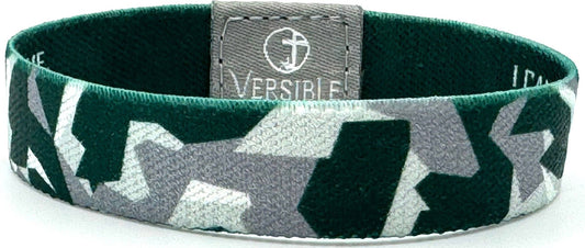 Team Camo / Philippians 4:13 Wristband: Green & White / Small