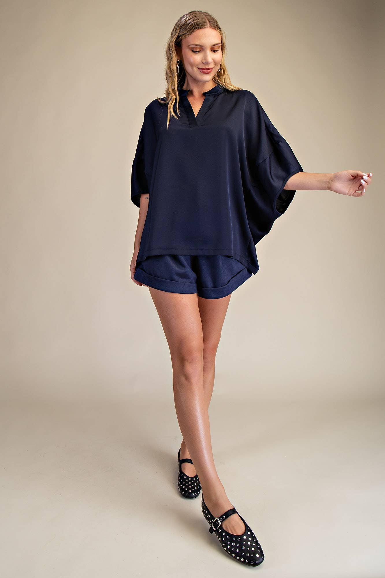 Dropped Shoulder Top: Navy / S