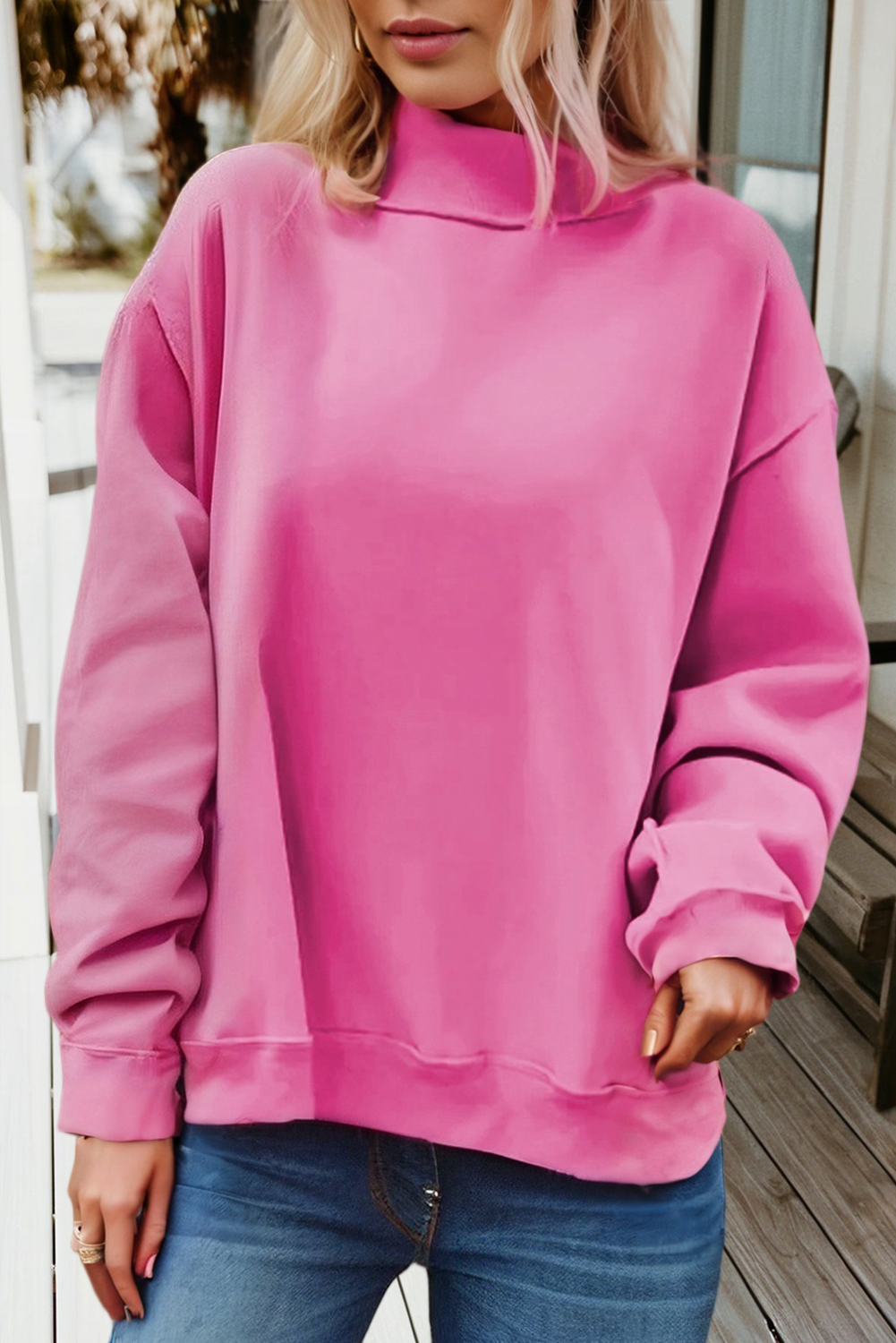 Game Day Oversize Reversible Mock Neck Sweatshirt (S-XL): Light Grey / Missy / S
