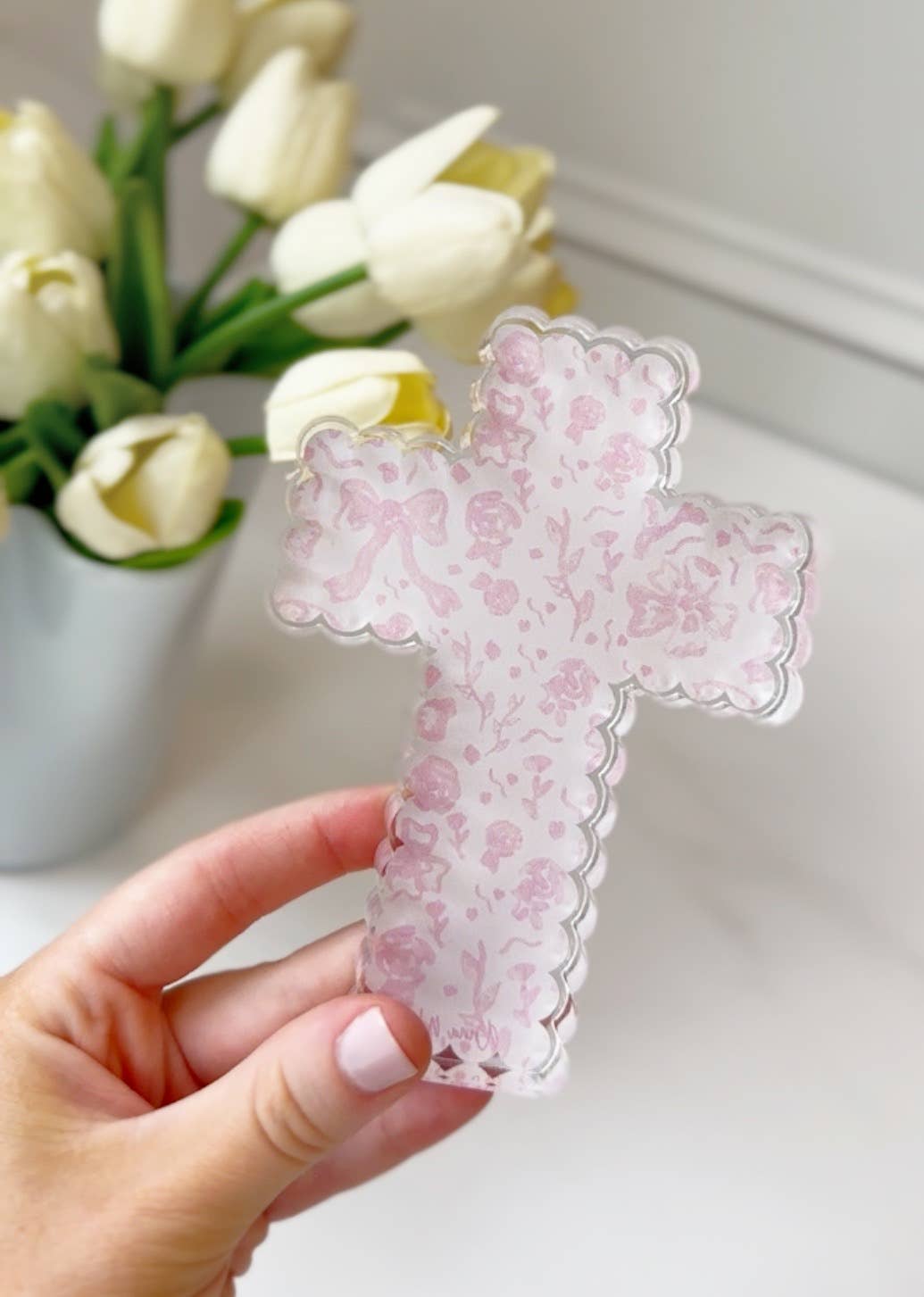 Scalloped Acrylic Cross Blocks : Pink Pattern Cross