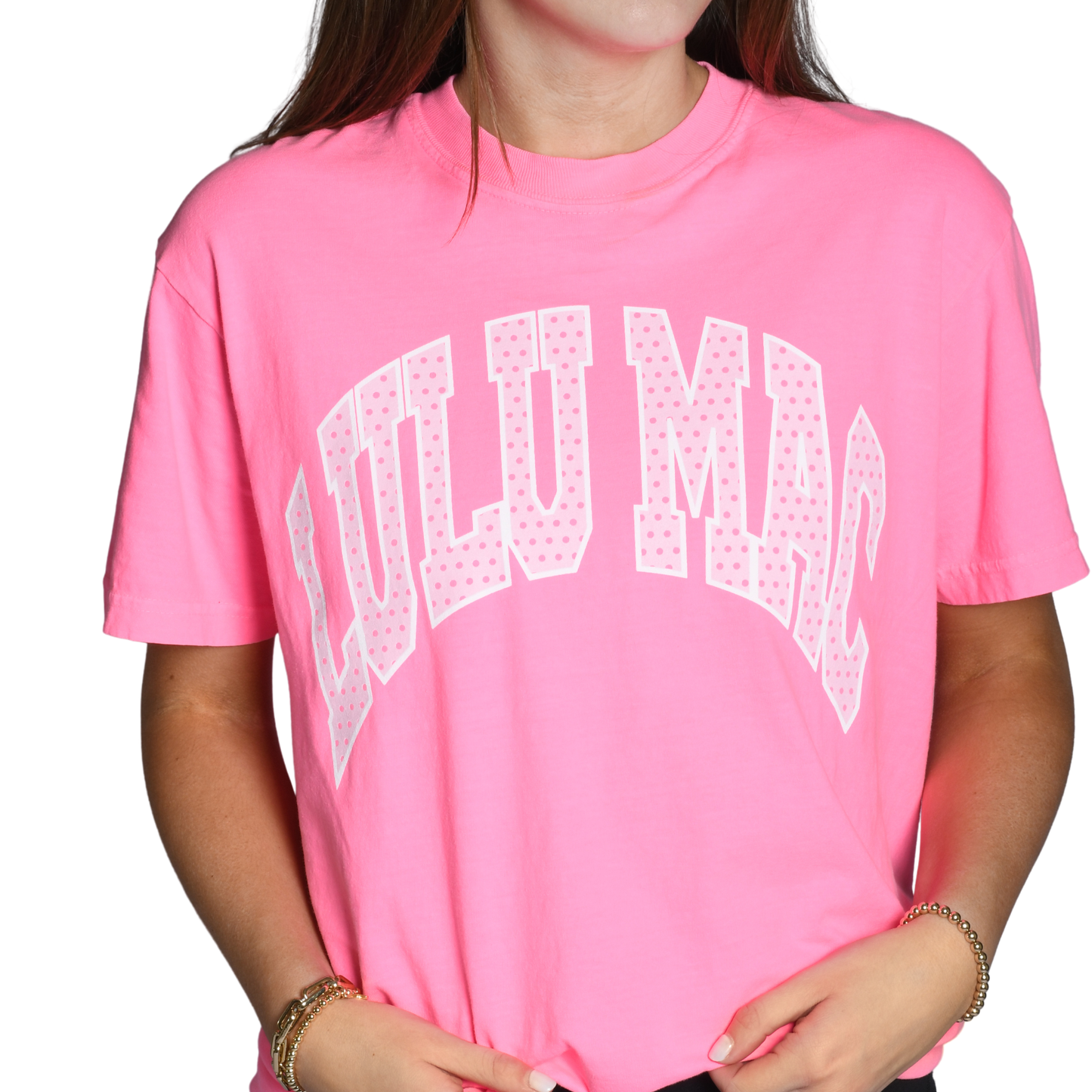 LM-PD-1001 Polka Dot Adult Neon Pink Comfort Colors Tee: Neon Pink / XXX-Large