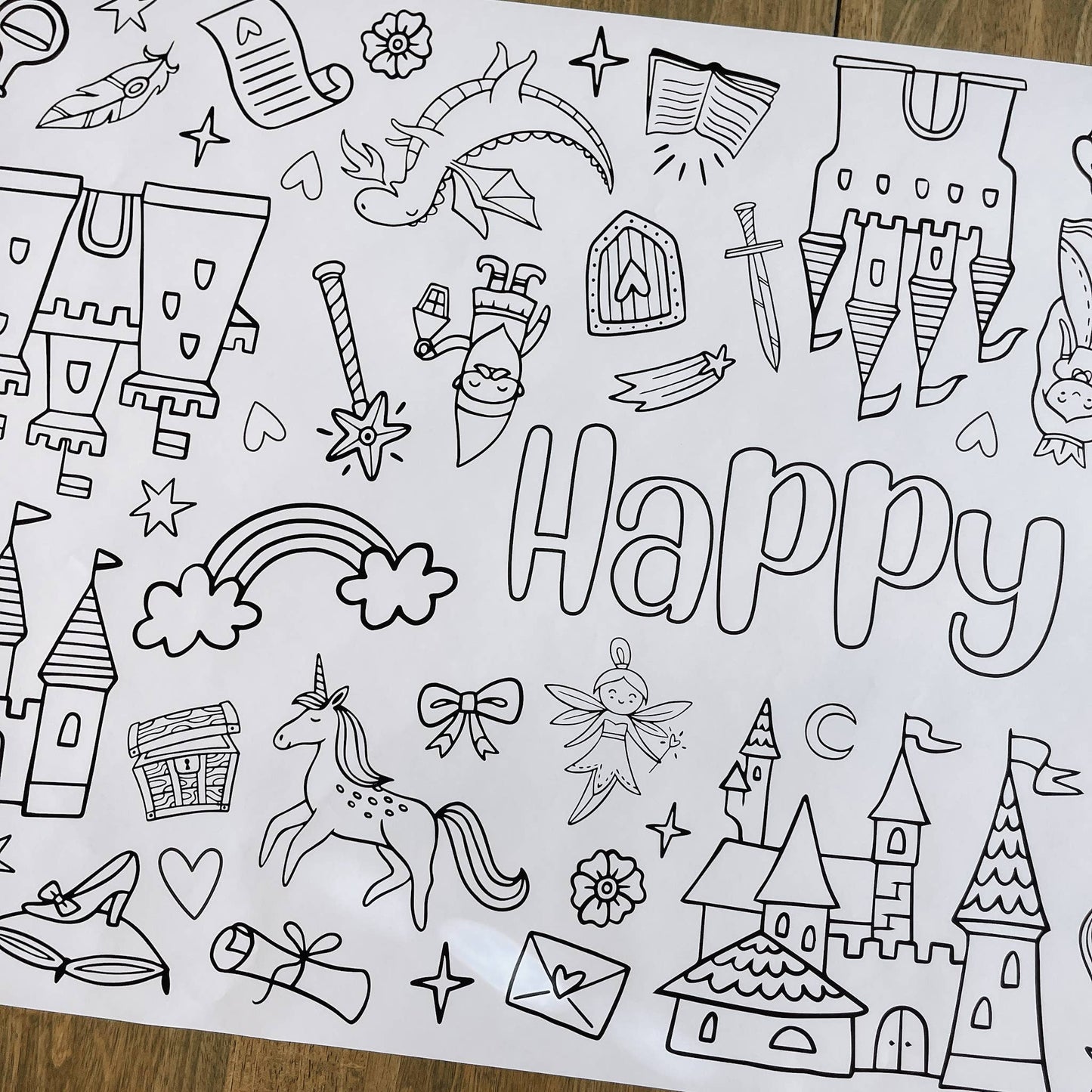 Enchanted Fairytale Coloring Table Runner| Happy Birthday: No personalization (no wording)