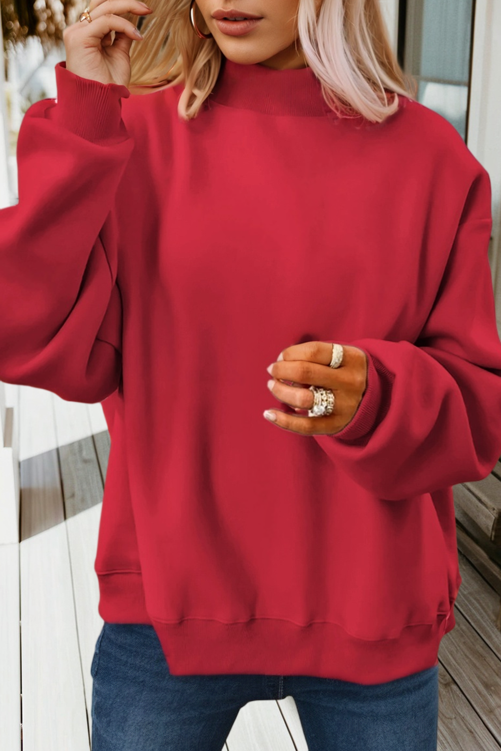 Game Day Oversize Reversible Mock Neck Sweatshirt (S-XL): Light Grey / Missy / XL