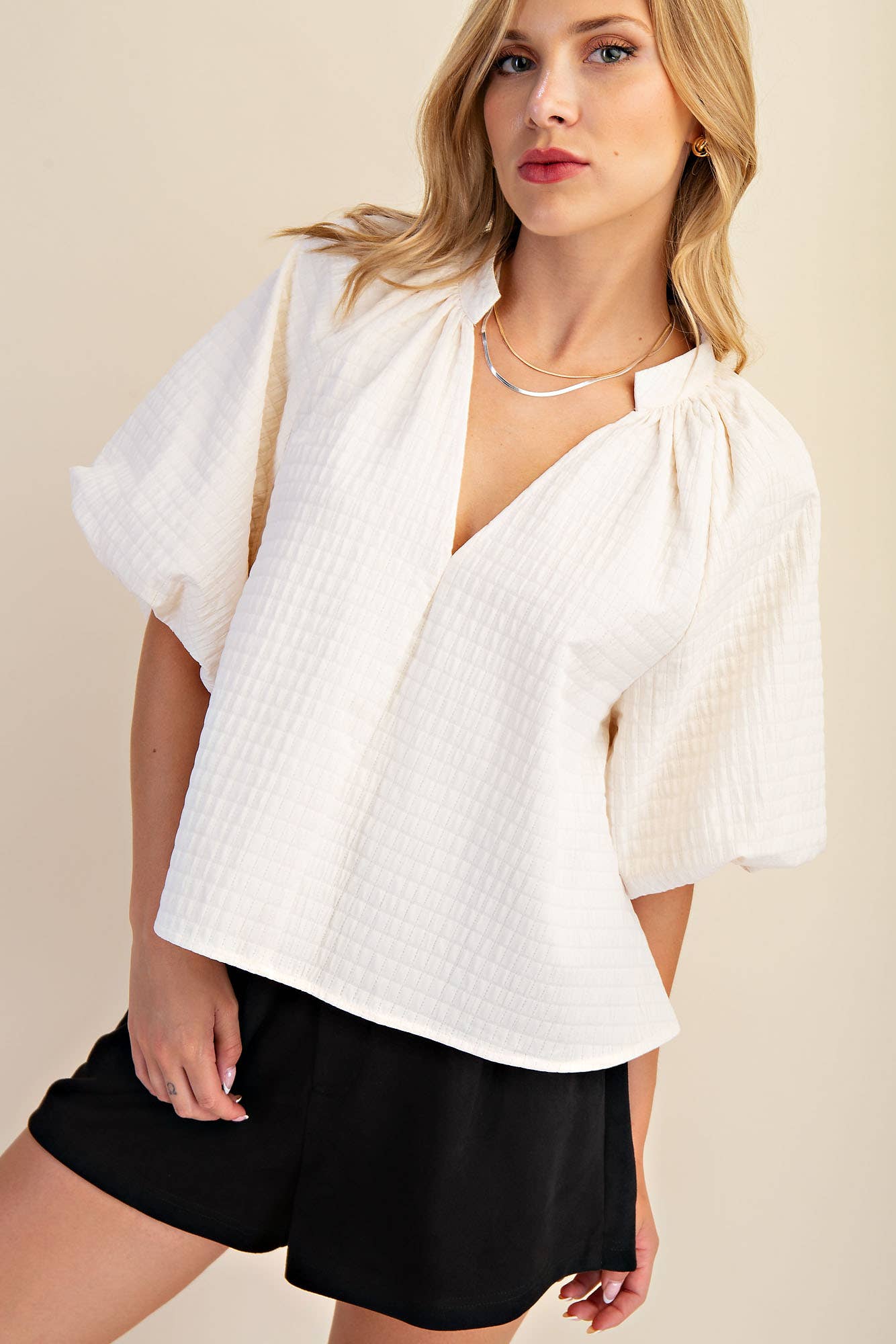 Puff-Sleeve Top: Black / M