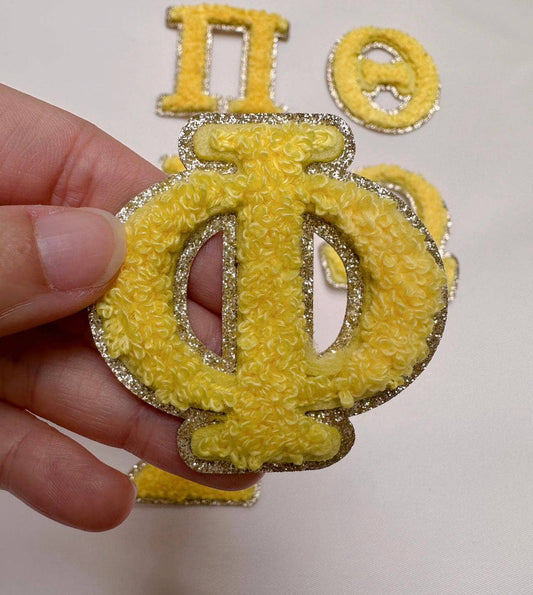 2' Sticker Iron on, Yellow, Greek chenille letters, Sorority: Delta
