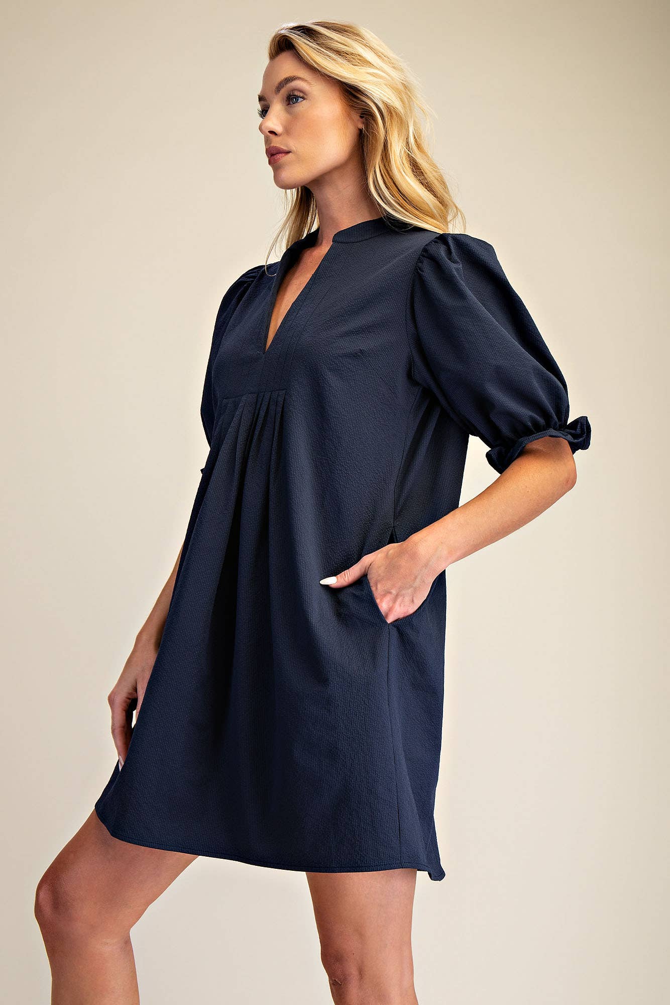 Puff Sleeve Mini Dress: Ivory / M