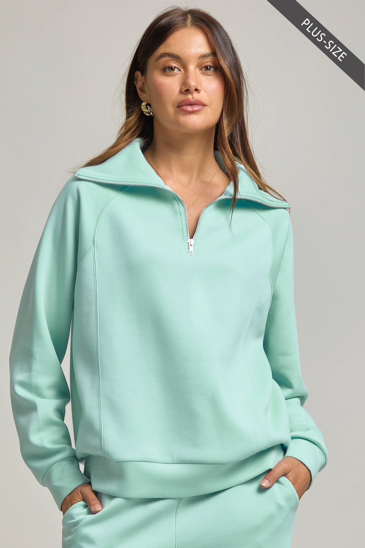 PLUS SIZE Quarter Zip Pullover + Jogger Modal Travel Set: Spring Mint / 1X