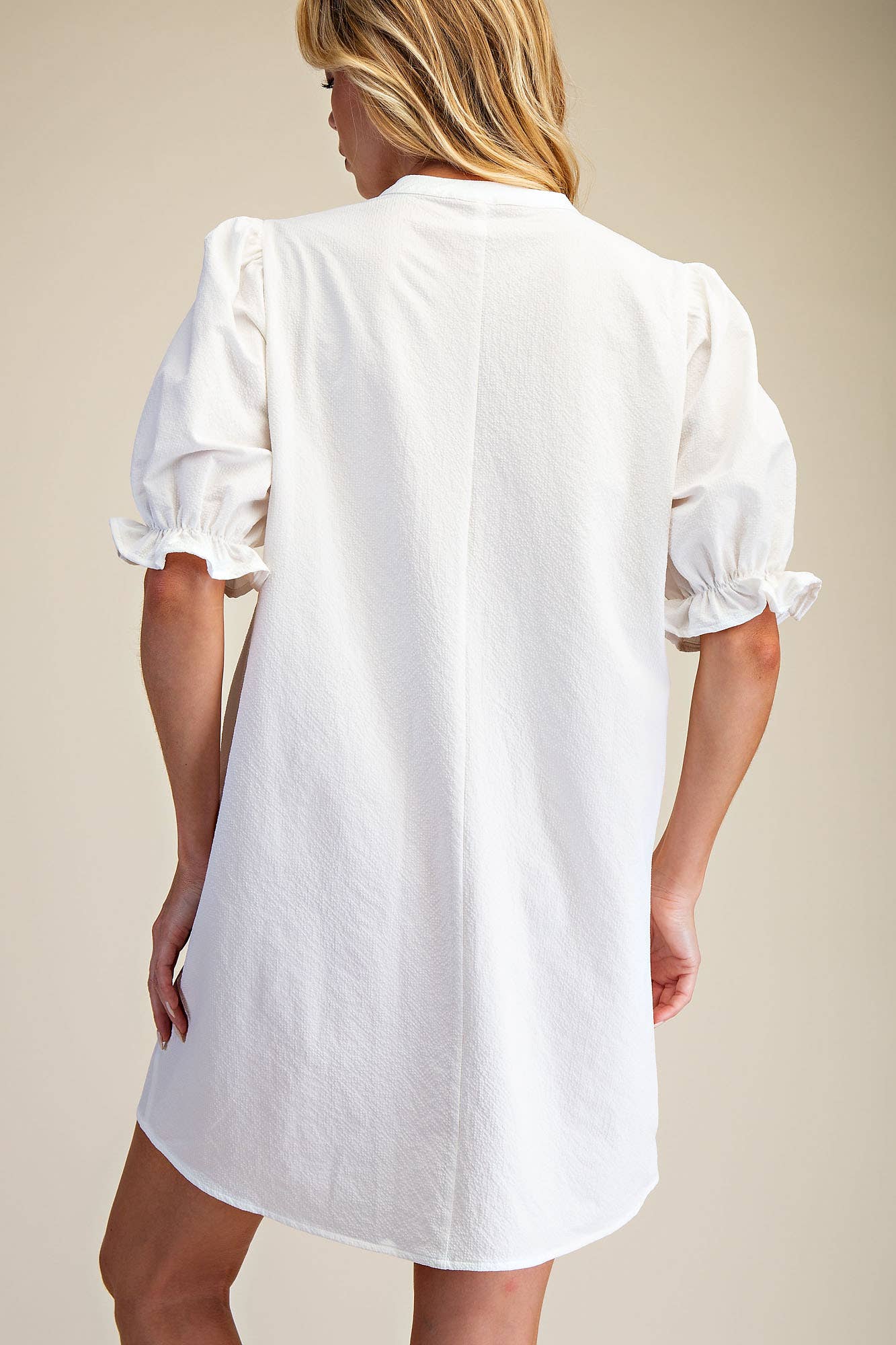 Puff Sleeve Mini Dress: Ivory / L