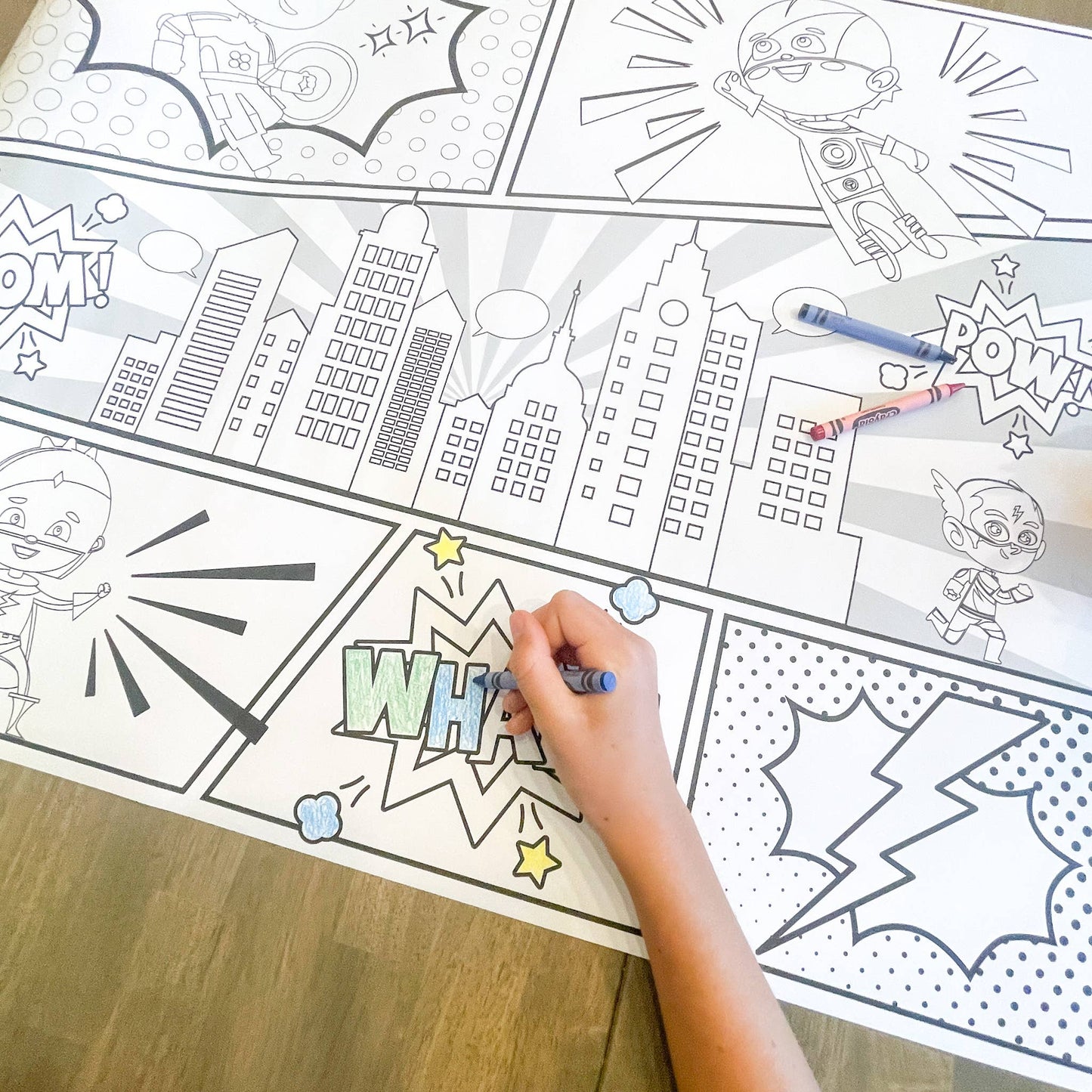 Superhero Party Coloring Table Runner| Happy Birthday: Pow Wow Wham Etc