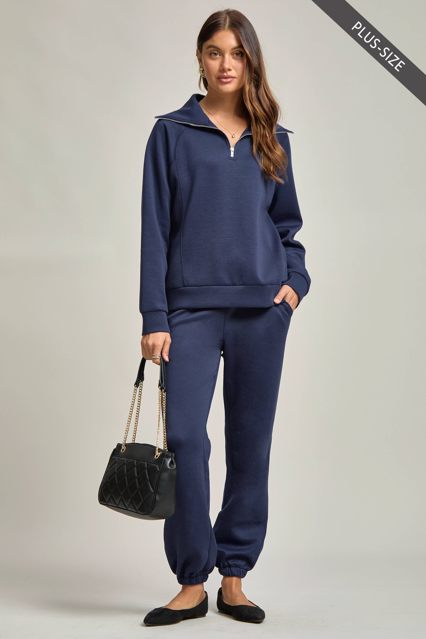 PLUS SIZE Quarter Zip Pullover + Jogger Modal Travel Set: Capri Blue / 1X