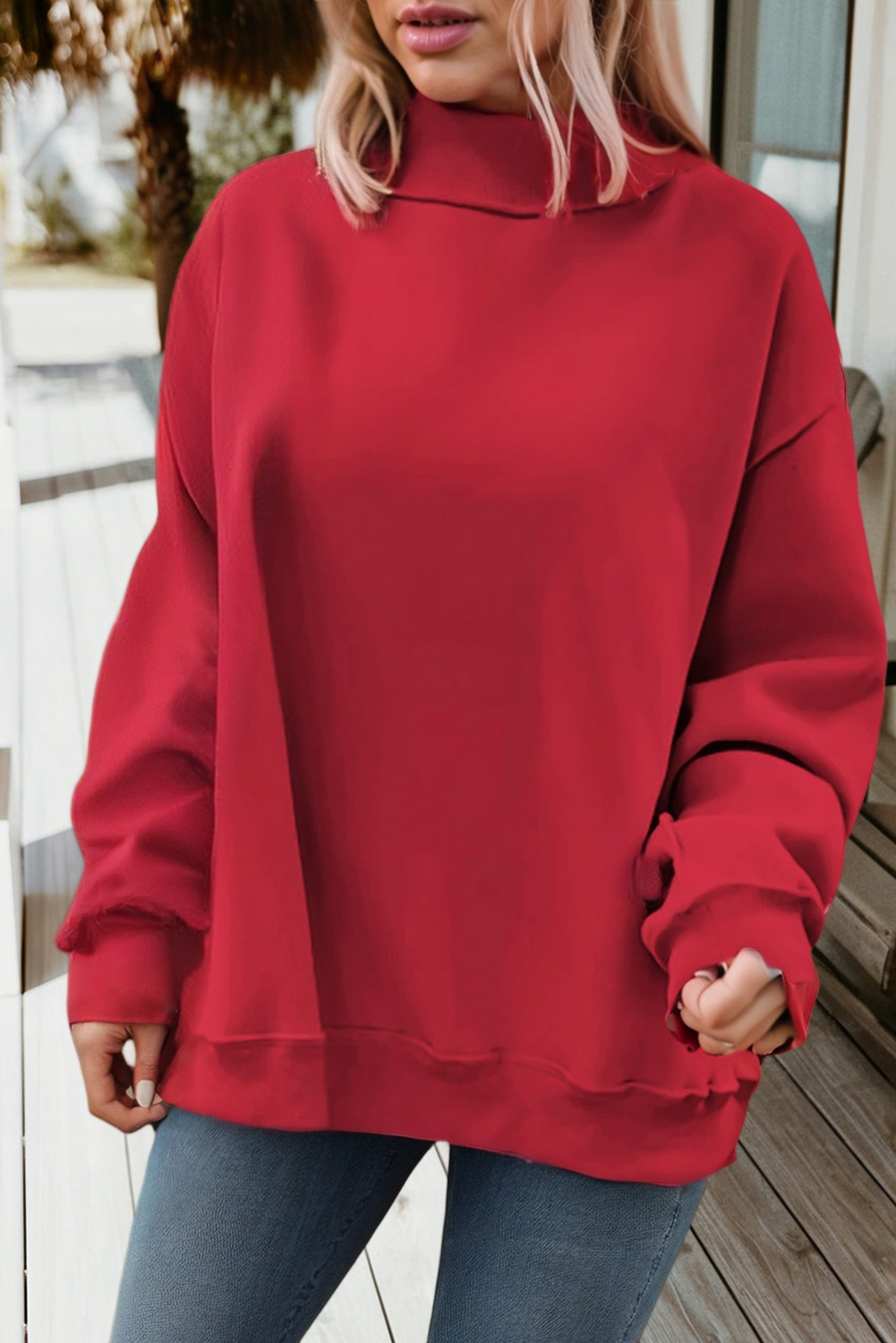 Game Day Oversize Reversible Mock Neck Sweatshirt (S-XL): Light Grey / Missy / M