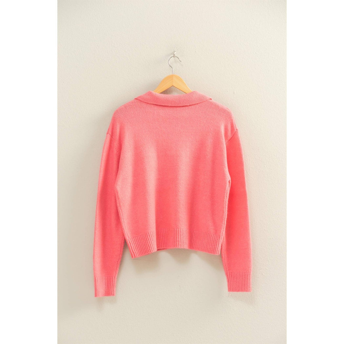 Collared V Neck Sweater: TAFFY PINK