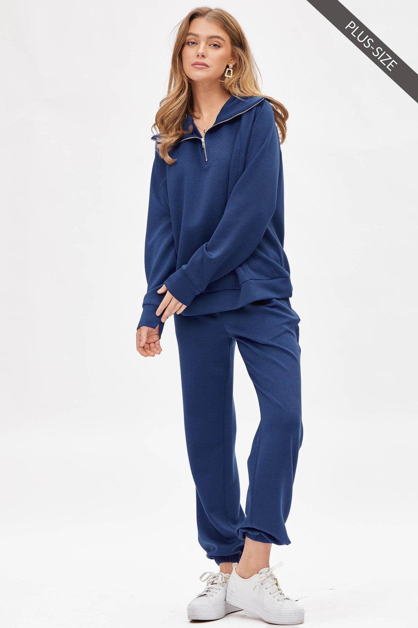 PLUS SIZE Quarter Zip Pullover + Jogger Modal Travel Set: Capri Blue / 1X