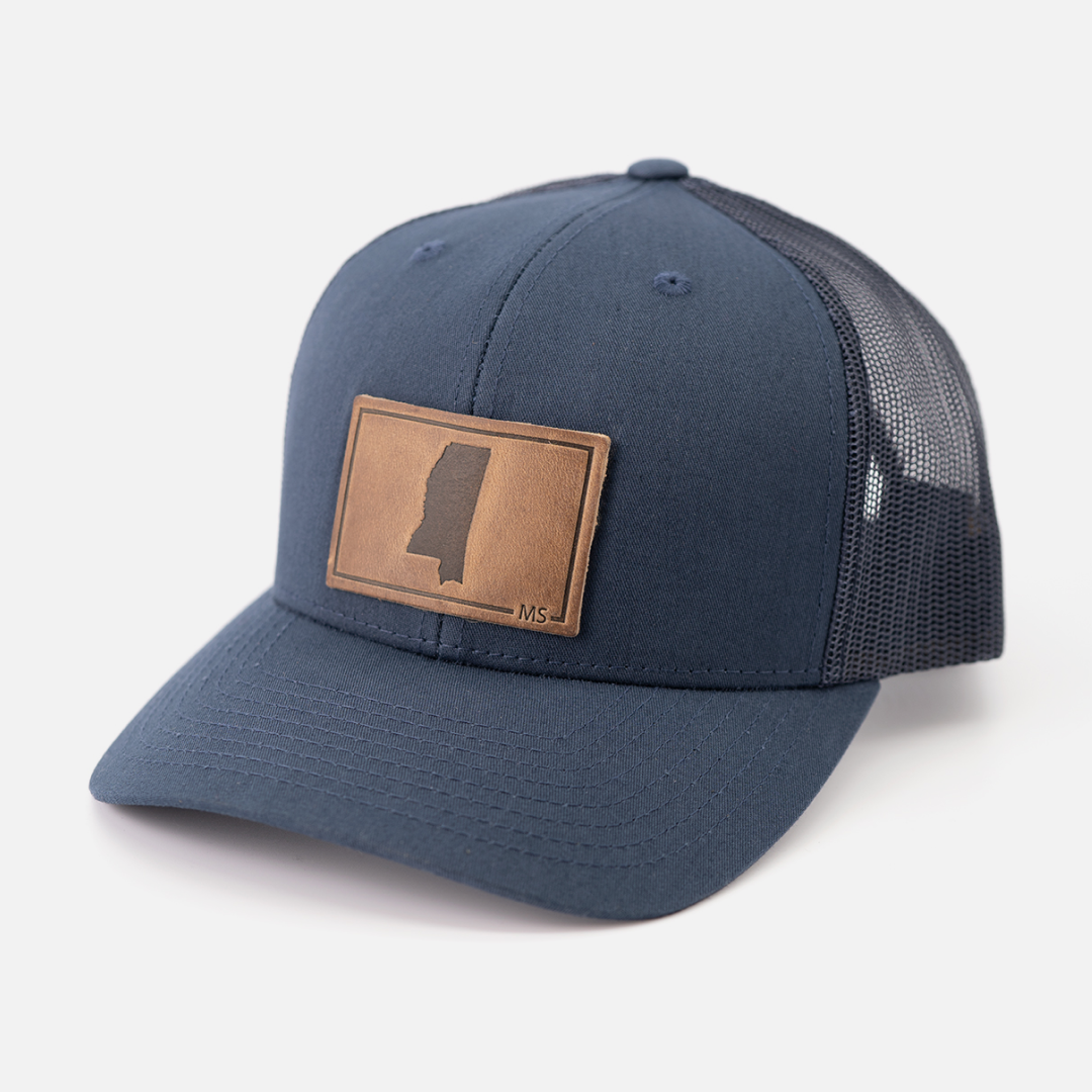 Mississippi Silhouette Hat | Leather Patch Trucker Hat: Charcoal