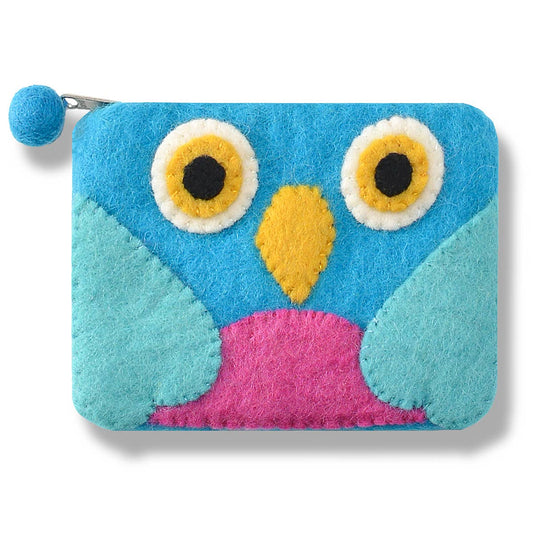 Owl Faced Square Design Coin Purse: Turquoise