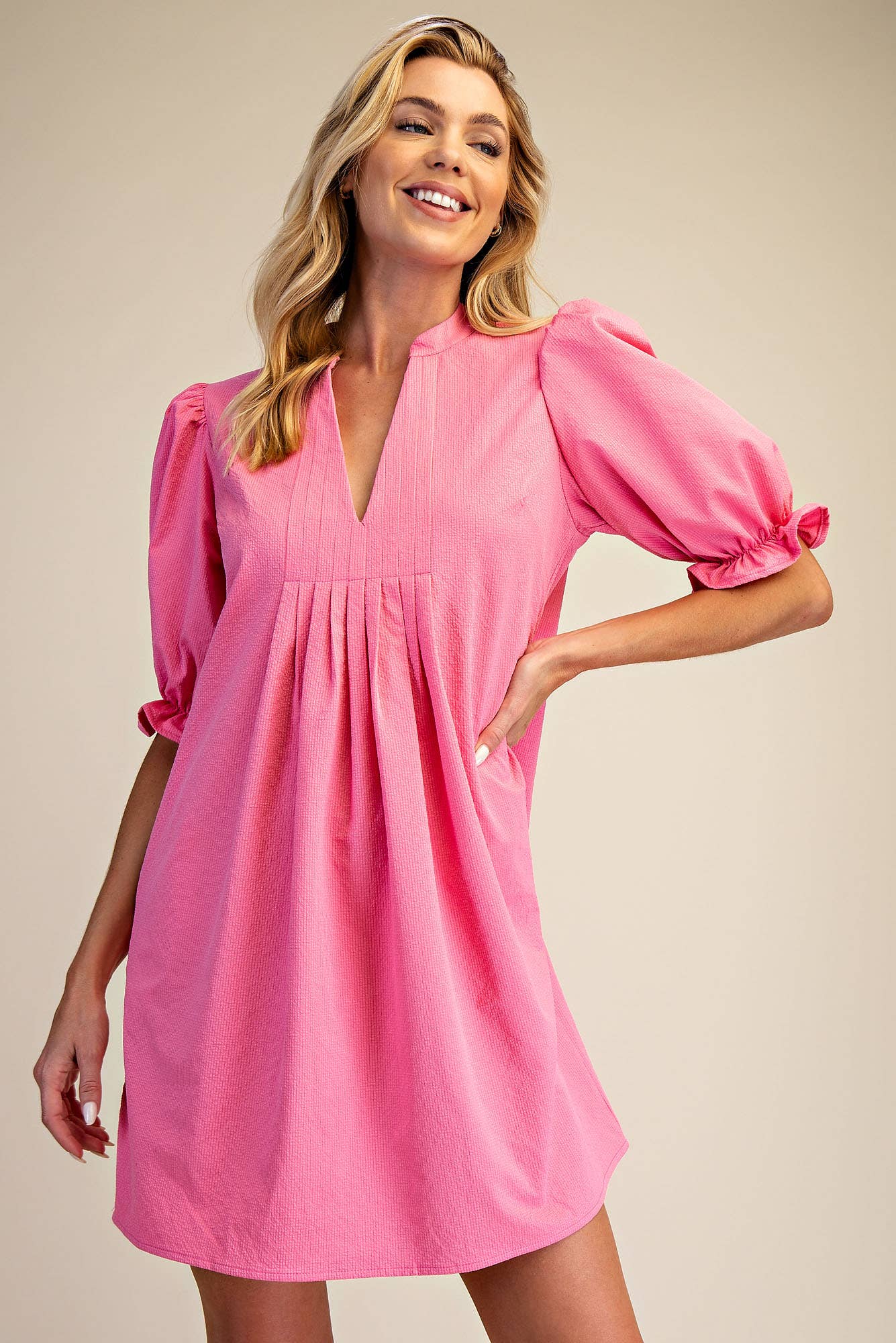 Puff Sleeve Mini Dress: Ivory / M