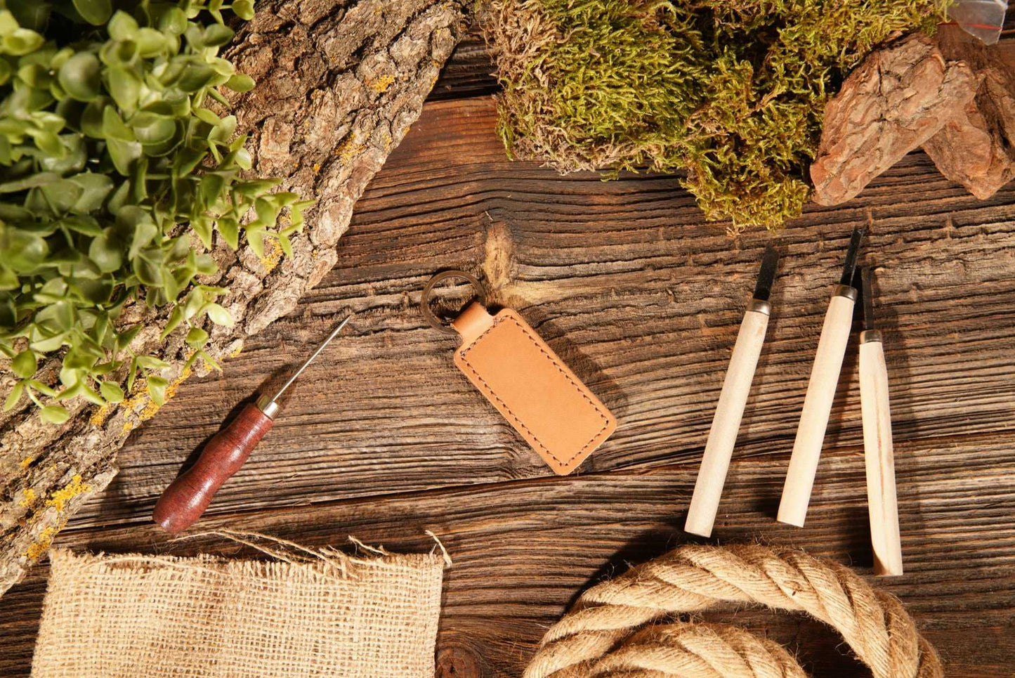 Leather Keychain, Geniune Leather Keychain: Burgundy