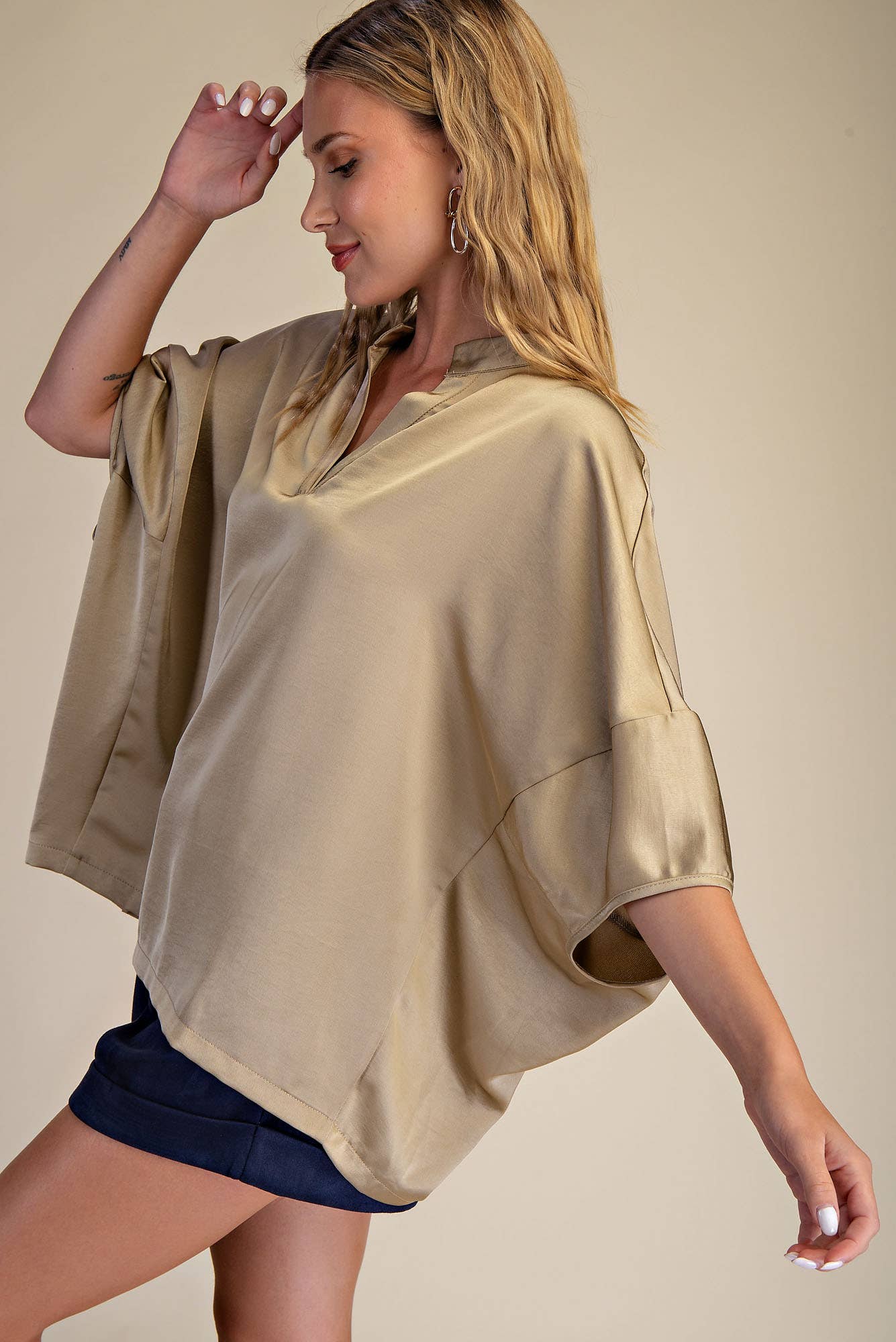 Dropped Shoulder Top: Navy / S