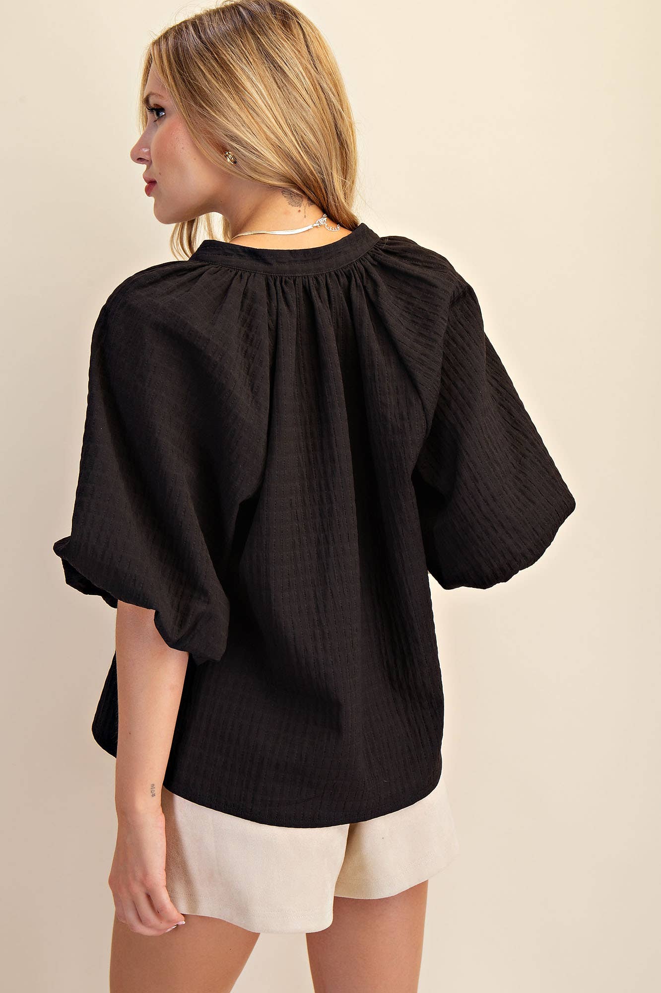 Puff-Sleeve Top: Black / M